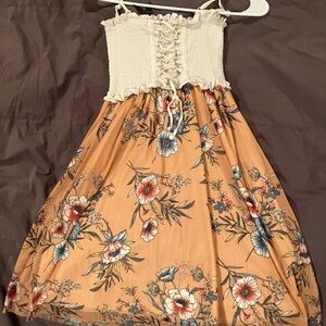 Luna Claire Cream and Tan Floral Mini Dress